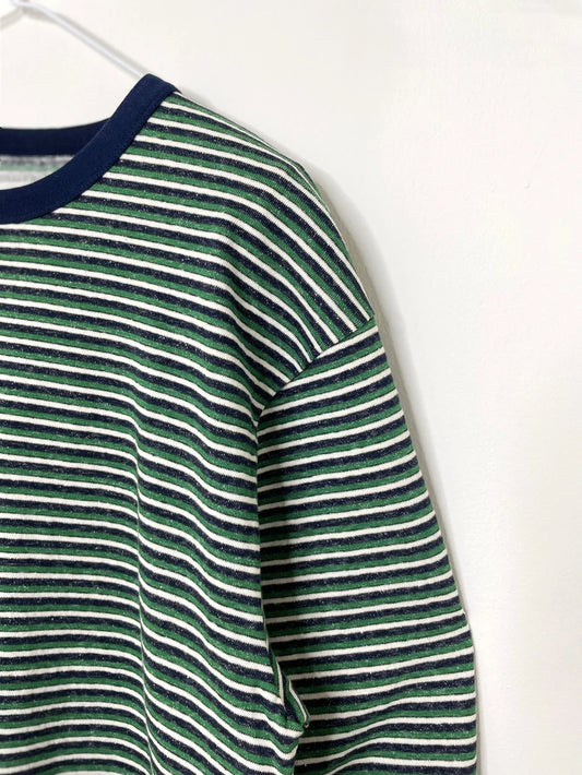 Recycled Cotton Multi Boarder JZ., #1520086, 100% COTTON, SS CREW, GREEN-NAVY