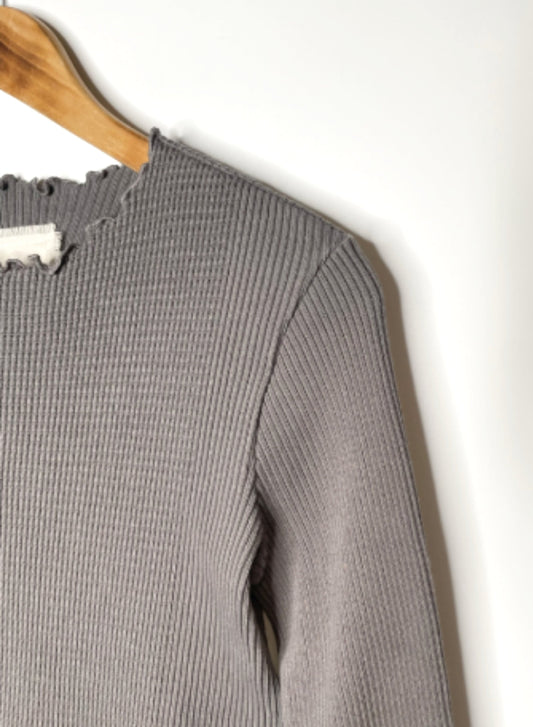 Waffle Rib Combo Tube, Long Sleeve Crew Neck Top. #802-748, CHARCOAL