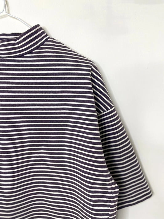 COTTON BOARDER, LS MOCK NECK, 852-912, cotton 100%, NAVY-NATURAL