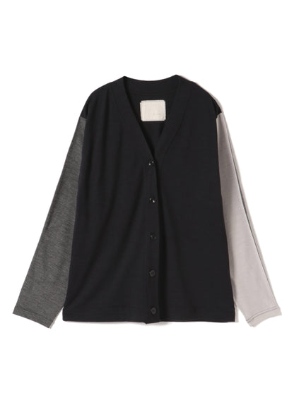 Washable Wool Jersey, Set In-Raglan Combo LS V-Neck Cardigan, #1120006, CH-CH-CH