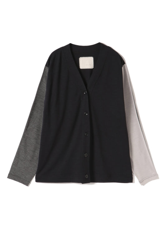 Washable Wool Jersey, Set In-Raglan Combo LS V-Neck Cardigan, #1120006, CH-CH-CH