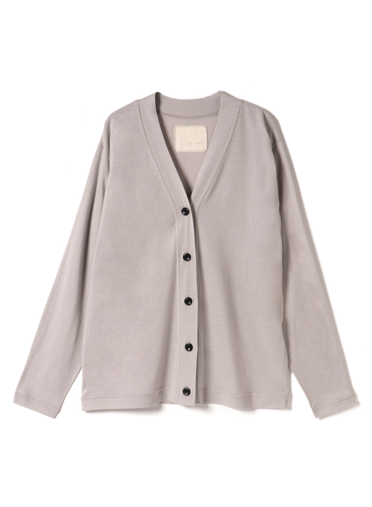 Washable Wool Jersey, Set In-Raglan Combo LS V-Neck Cardigan, #1120006, Grey