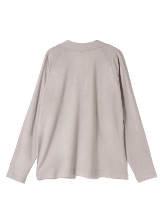 Washable Wool Jersey, Set In-Raglan Combo LS V-Neck Cardigan, #1120006, Grey