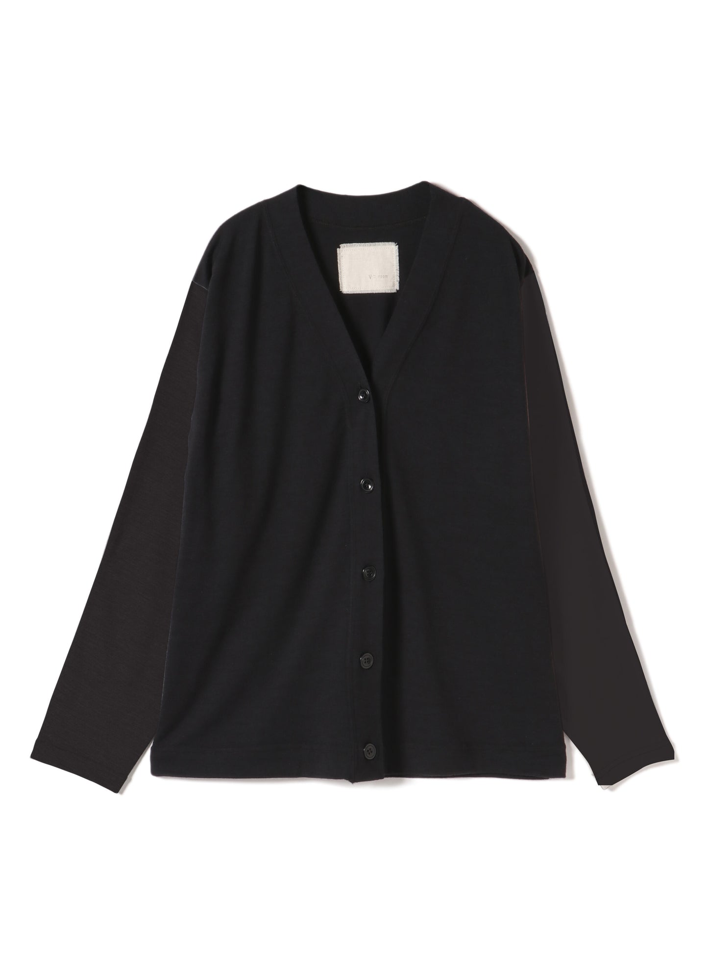 Washable Wool Jersey, Set In-Raglan Combo LS V-Neck Cardigan, #1120006, DK Charcoal