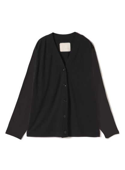 Washable Wool Jersey, Set In-Raglan Combo LS V-Neck Cardigan, #1120006, DK Charcoal