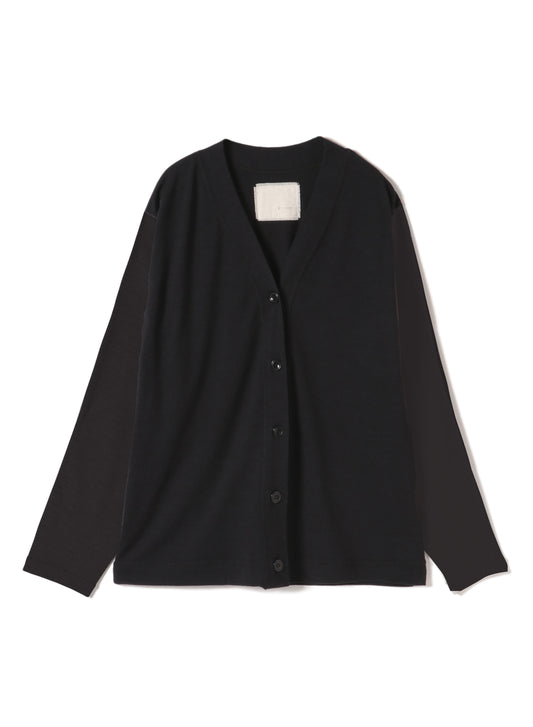 Washable Wool Jersey, Set In-Raglan Combo LS V-Neck Cardigan, #1120006, DK Charcoal