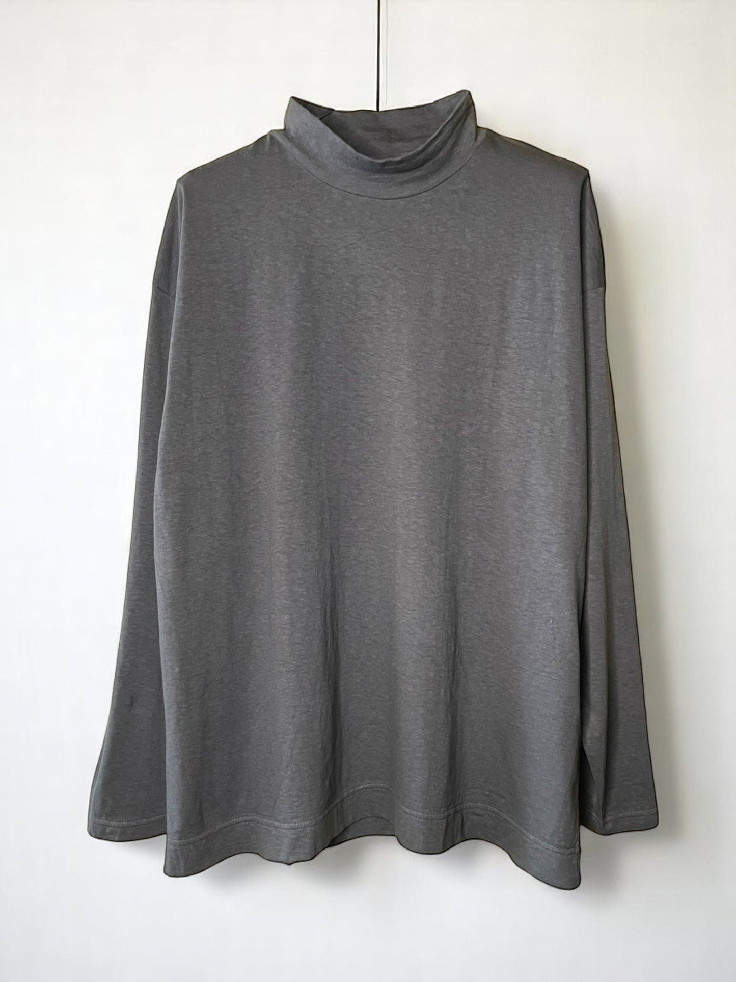 Reverse Cotton 32Gage Jersey, LS Loose. Shape Hi-Neck Tee #1120009, CHARCOAL