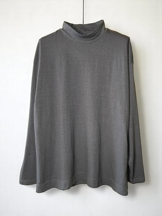 Reverse Cotton 32Gage Jersey, LS Loose. Shape Hi-Neck Tee #1120009, CHARCOAL
