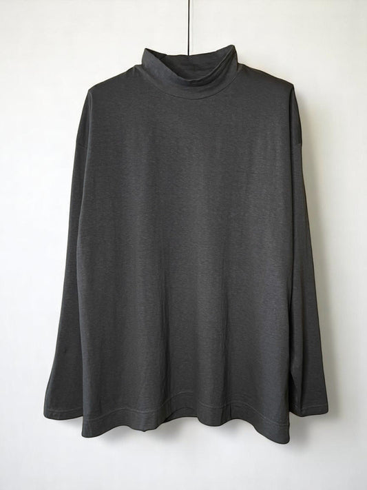 Reverse Cotton 32Gage Jersey, LS Loose. Shape Hi-Neck Tee #1120009,  BLACK