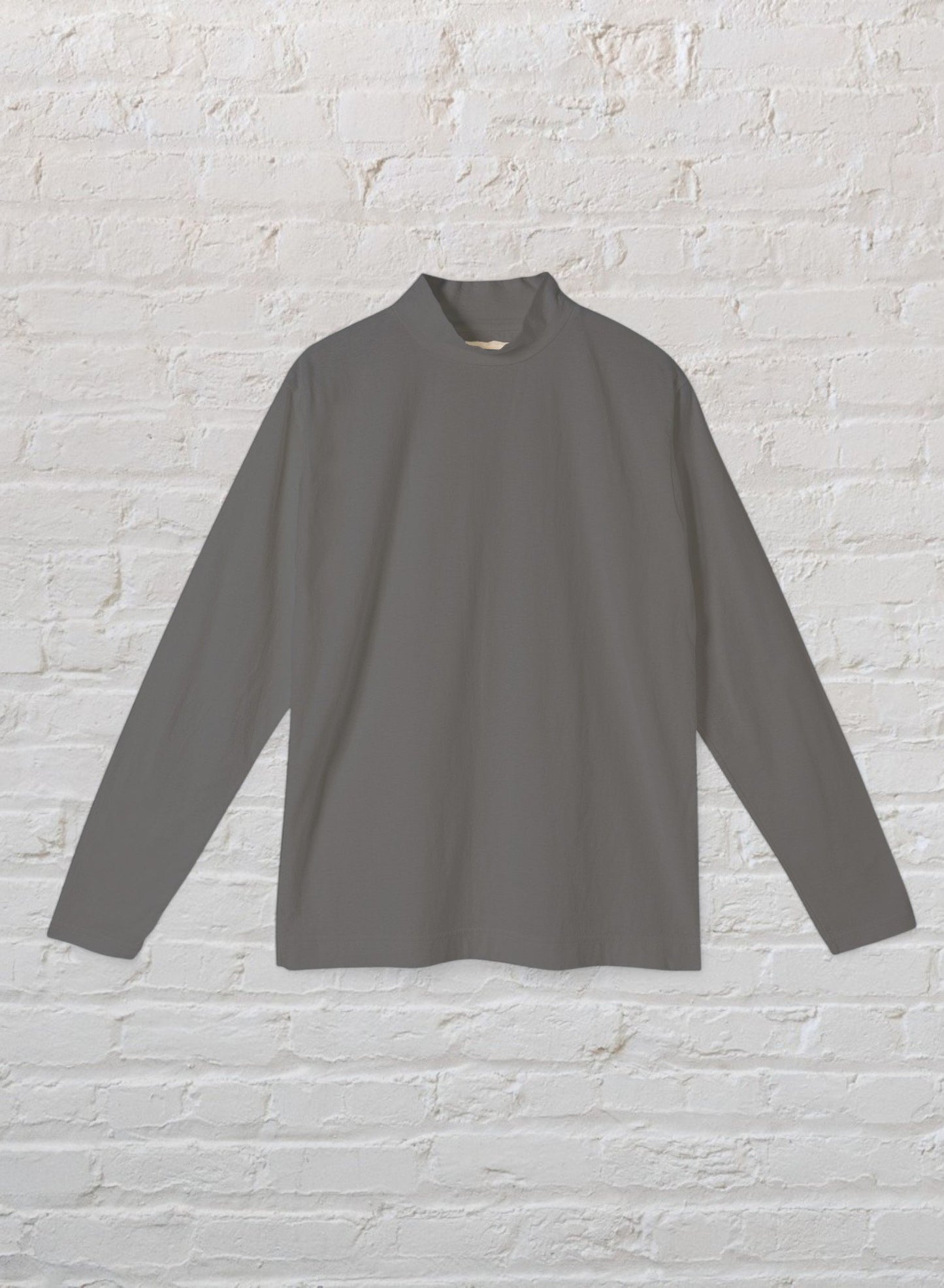 Reverse Cotton 32Gage Jersey, LS Reg. Shape Hi-Neck Tee, #112988, CHARCOAL