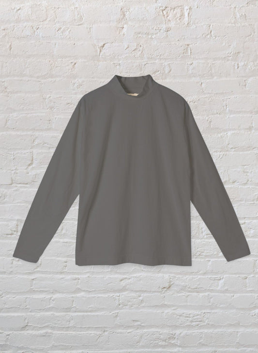 Reverse Cotton 32Gage Jersey, LS Reg. Shape Hi-Neck Tee, #112988, CHARCOAL
