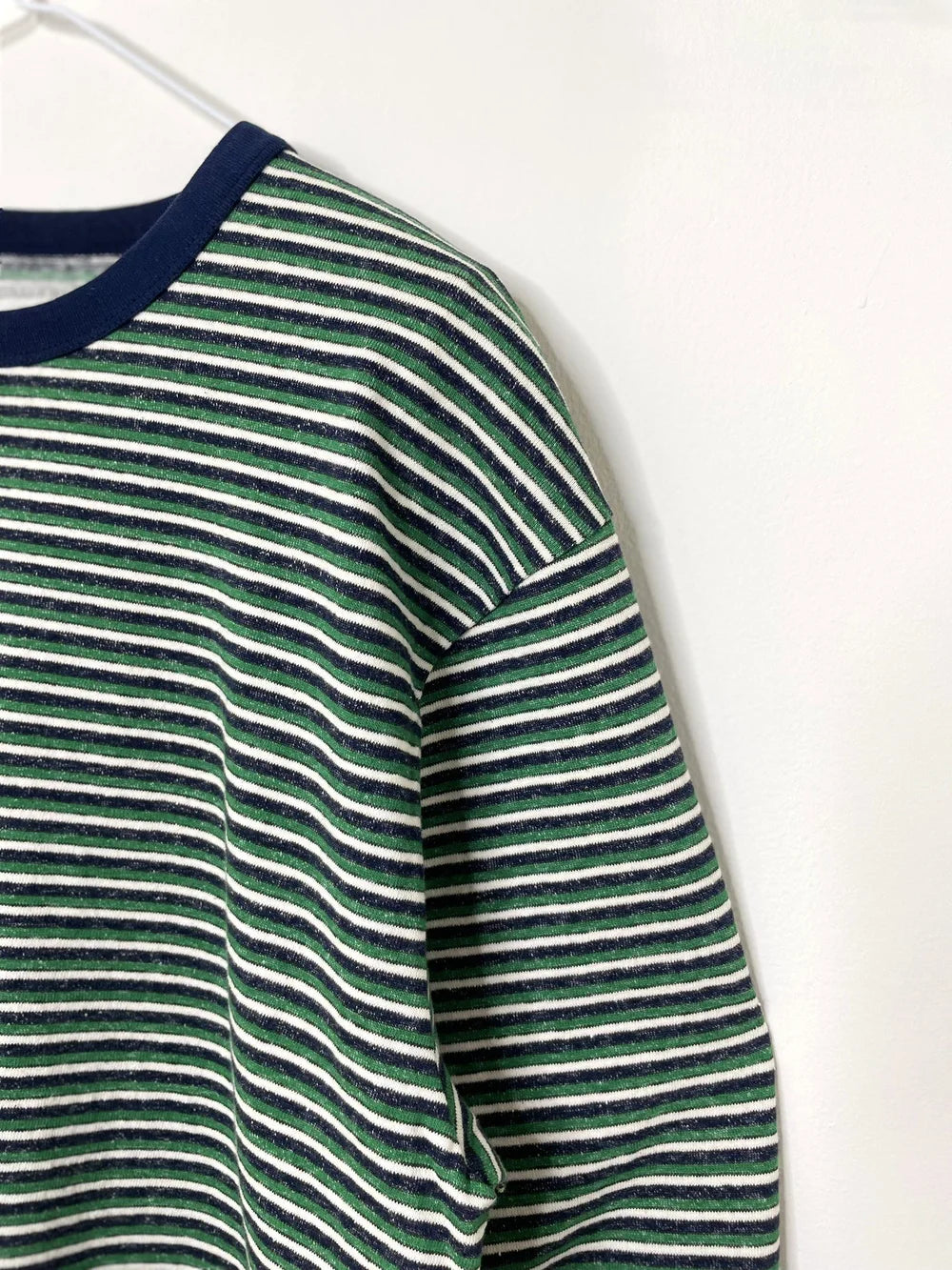 Recycled Cotton Multi Boarder JZ., #1520086, 100% COTTON, SS CREW, GREEN-NAVY