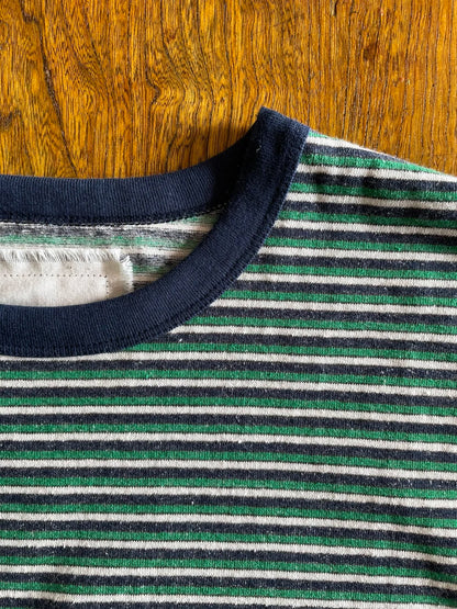 Recycled Cotton Multi Boarder JZ., #1520086, 100% COTTON, SS CREW, GREEN-NAVY