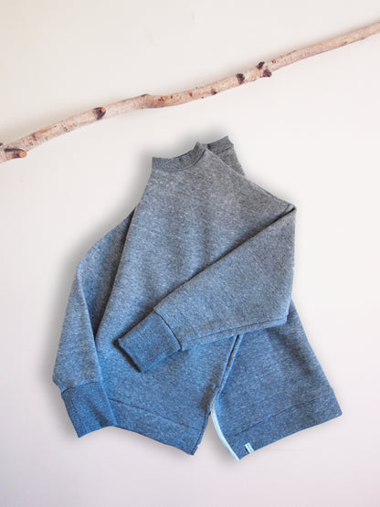 Tencel Brushed Fleece, Long Sleeve Side Slit Crew Neck Sweat Shirts, #802-754、HT Charcoal