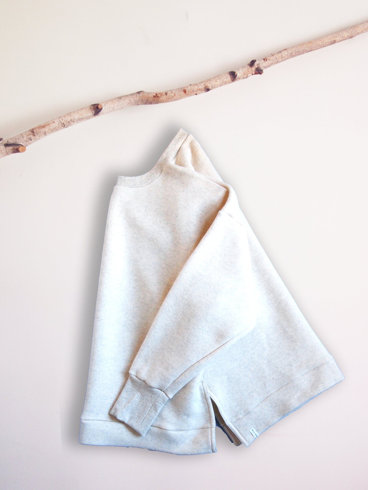 Tencel Brushed Fleece, Long Sleeve Side Slit Crew Neck Sweat Shirts, #802-754, oatmeal