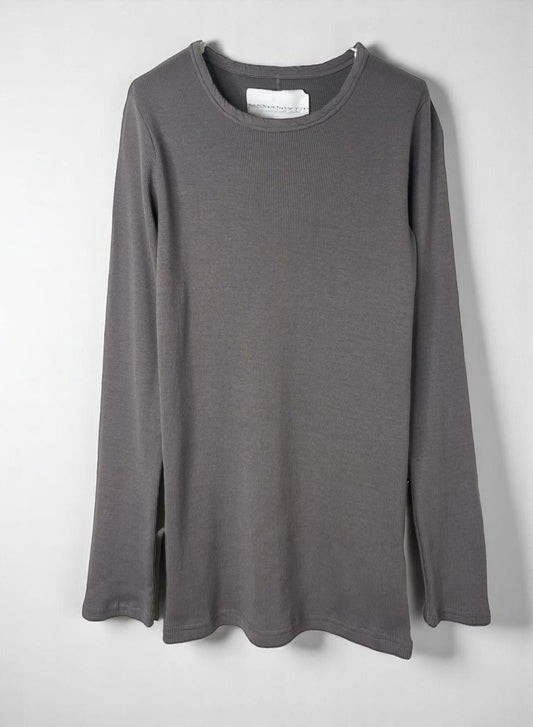 Cotton Cashmere Rib, LS CREW, #392662, 90%cotton 10%cashmere, CHARCOAL