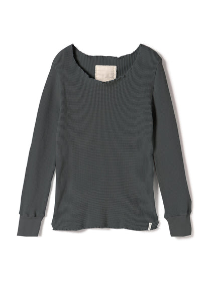 Waffle Rib Combo Tube, Long Sleeve Crew Neck Top. #802-748, Black
