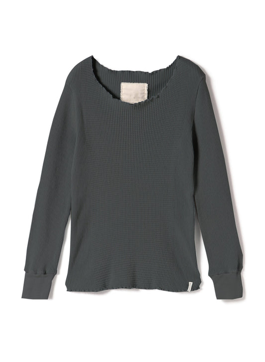 Waffle Rib Combo Tube, Long Sleeve Crew Neck Top. #802-748, Black