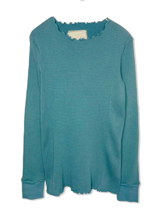 Waffle Rib Combo Tube,  Long Sleeve  Crew Neck Top. #802-748, PEACOCK