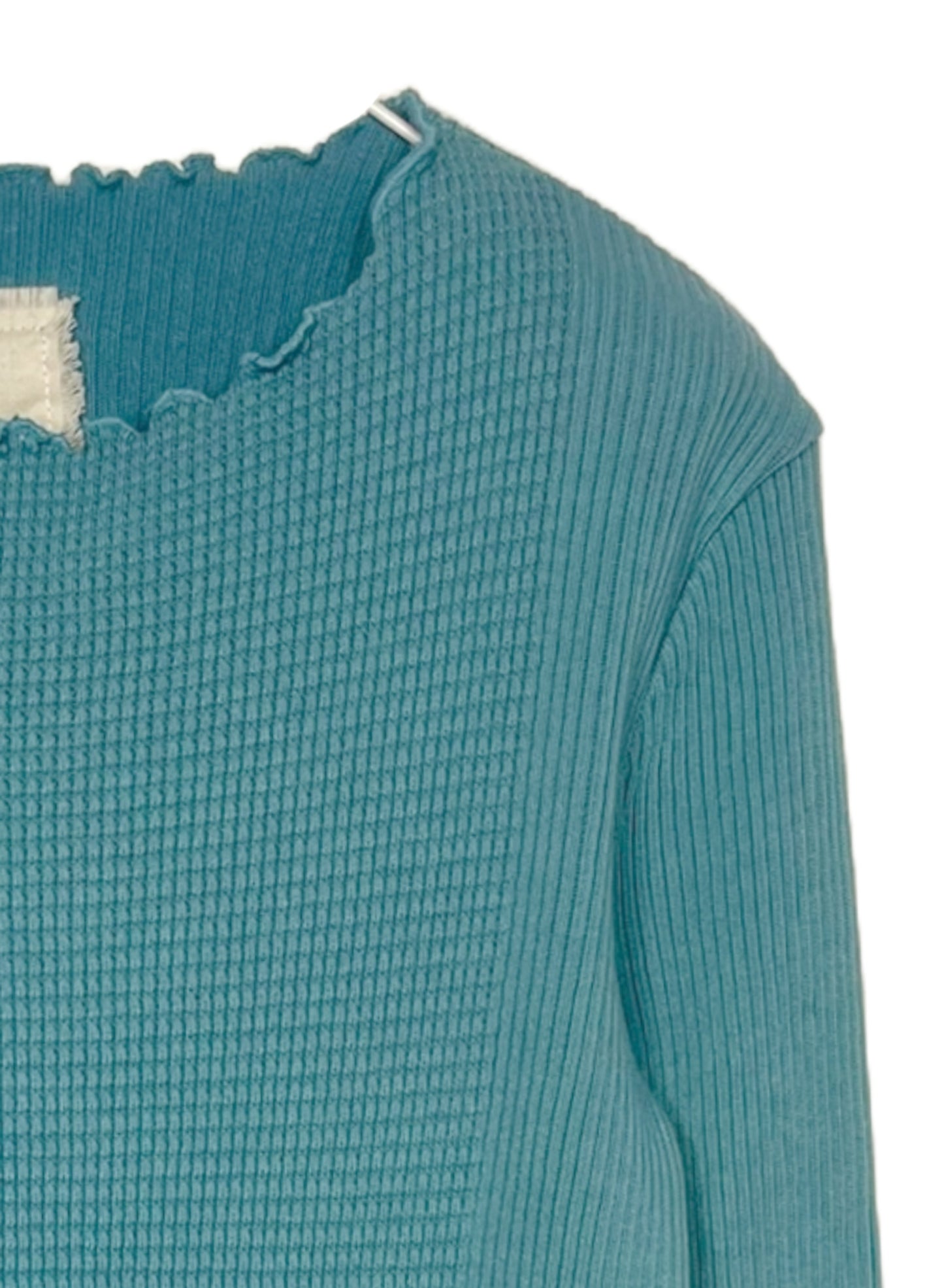 Waffle Rib Combo Tube,  Long Sleeve  Crew Neck Top. #802-748, PEACOCK
