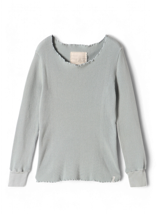 Waffle Rib Combo Tube,  Long Sleeve  Crew Neck Top. #802-748, Grey