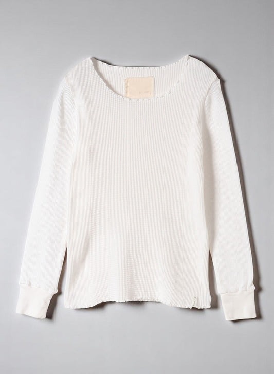 Waffle Rib Combo Tube,  Long Sleeve  Crew Neck Top. #802-748, White