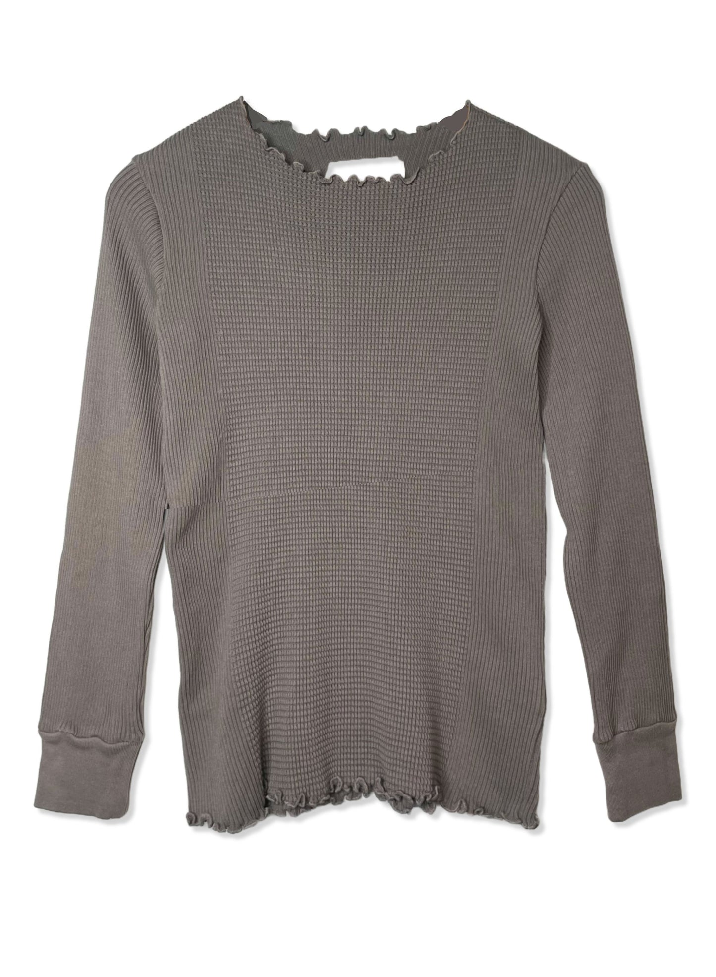 Waffle Rib Combo Tube,  Long Sleeve  Crew Neck Top. #802-748, CHARCOAL