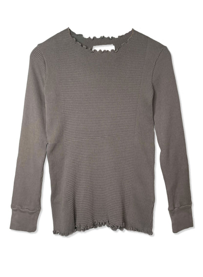 Waffle Rib Combo Tube,  Long Sleeve  Crew Neck Top. #802-748, CHARCOAL