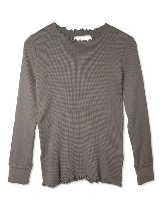 Waffle Rib Combo Tube,  Long Sleeve  Crew Neck Top. #802-748, CHARCOAL