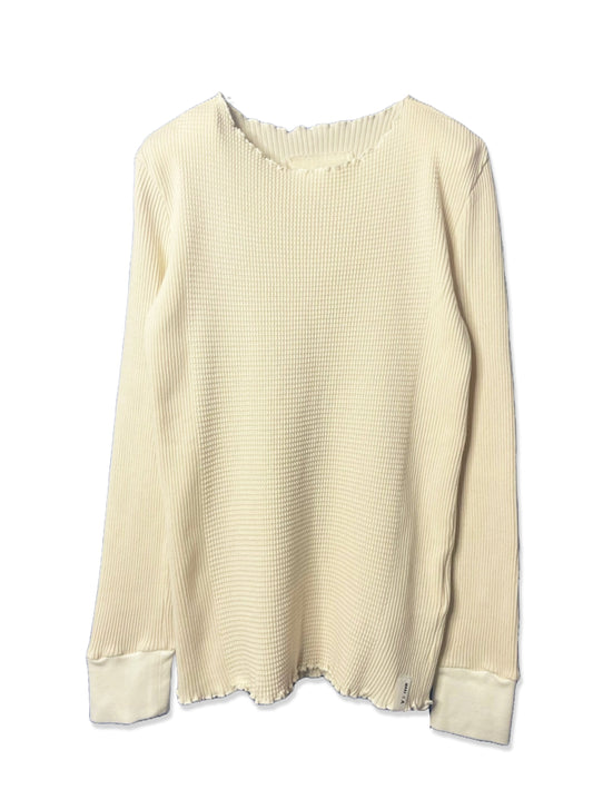 Waffle Rib Combo Tube,  Long Sleeve  Crew Neck Top. #802-748, NATURAL