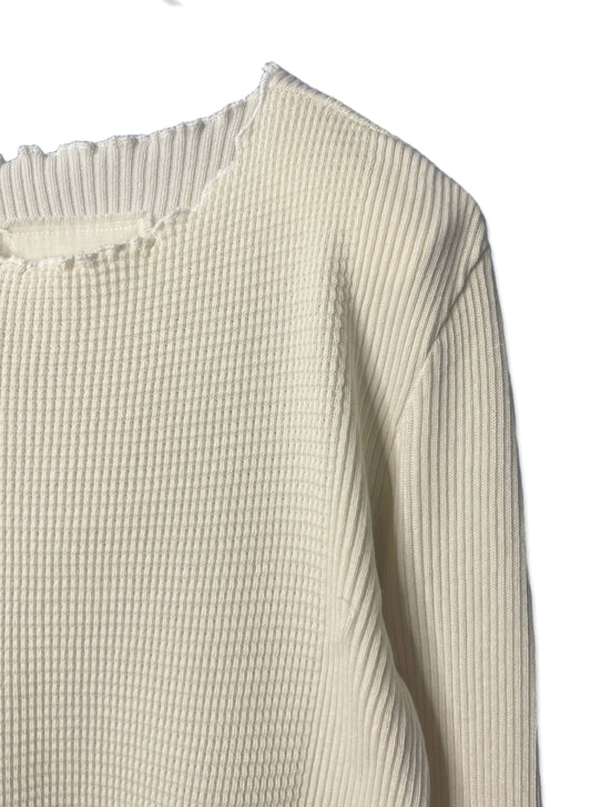 Waffle Rib Combo Tube,  Long Sleeve  Crew Neck Top. #802-748, NATURAL