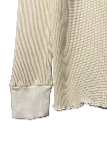 Waffle Rib Combo Tube,  Long Sleeve  Crew Neck Top. #802-748, NATURAL