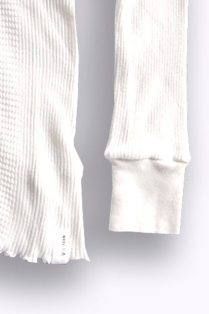 Waffle Rib Combo Tube,  Long Sleeve  Crew Neck Top. #802-748, White