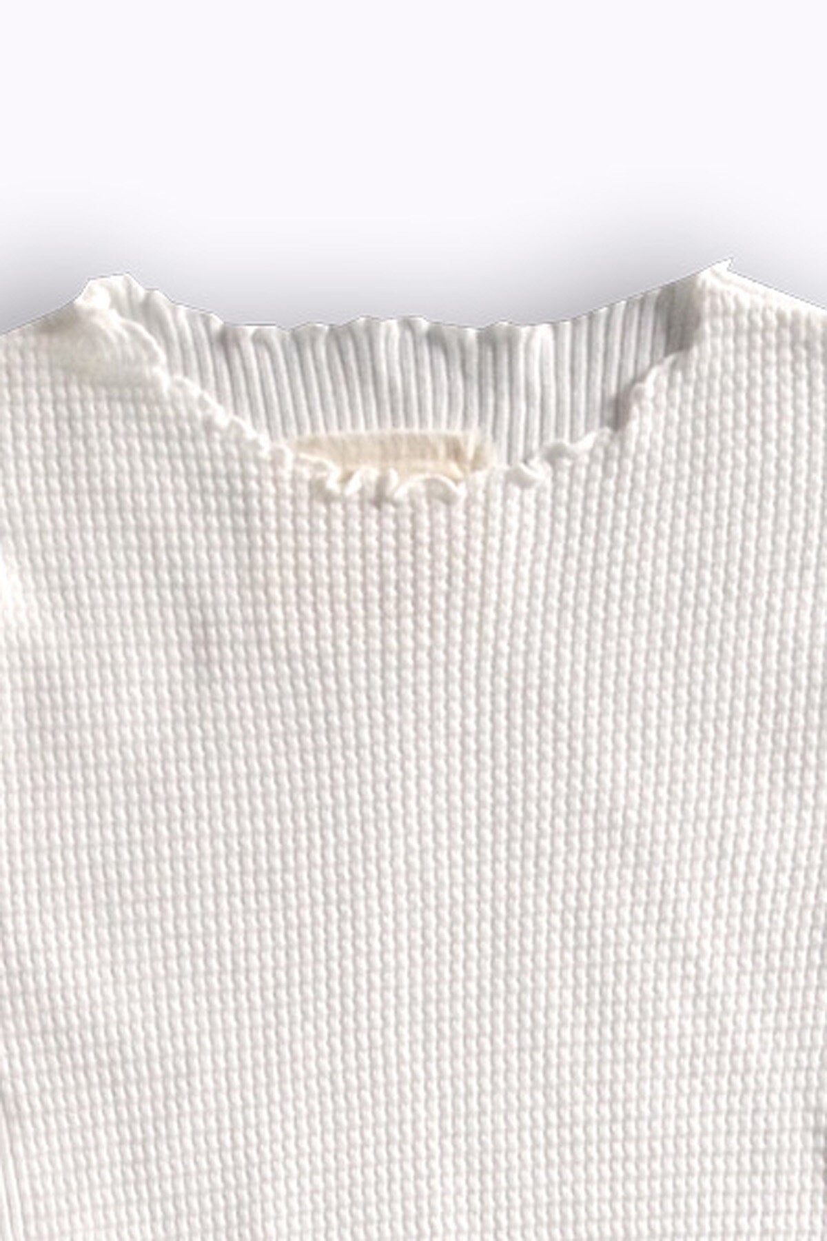 Waffle Rib Combo Tube,  Long Sleeve  Crew Neck Top. #802-748, White