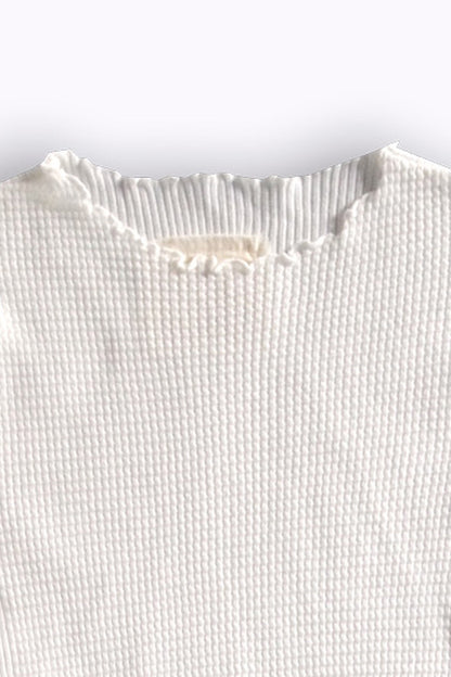 Waffle Rib Combo Tube,  Long Sleeve  Crew Neck Top. #802-748, White