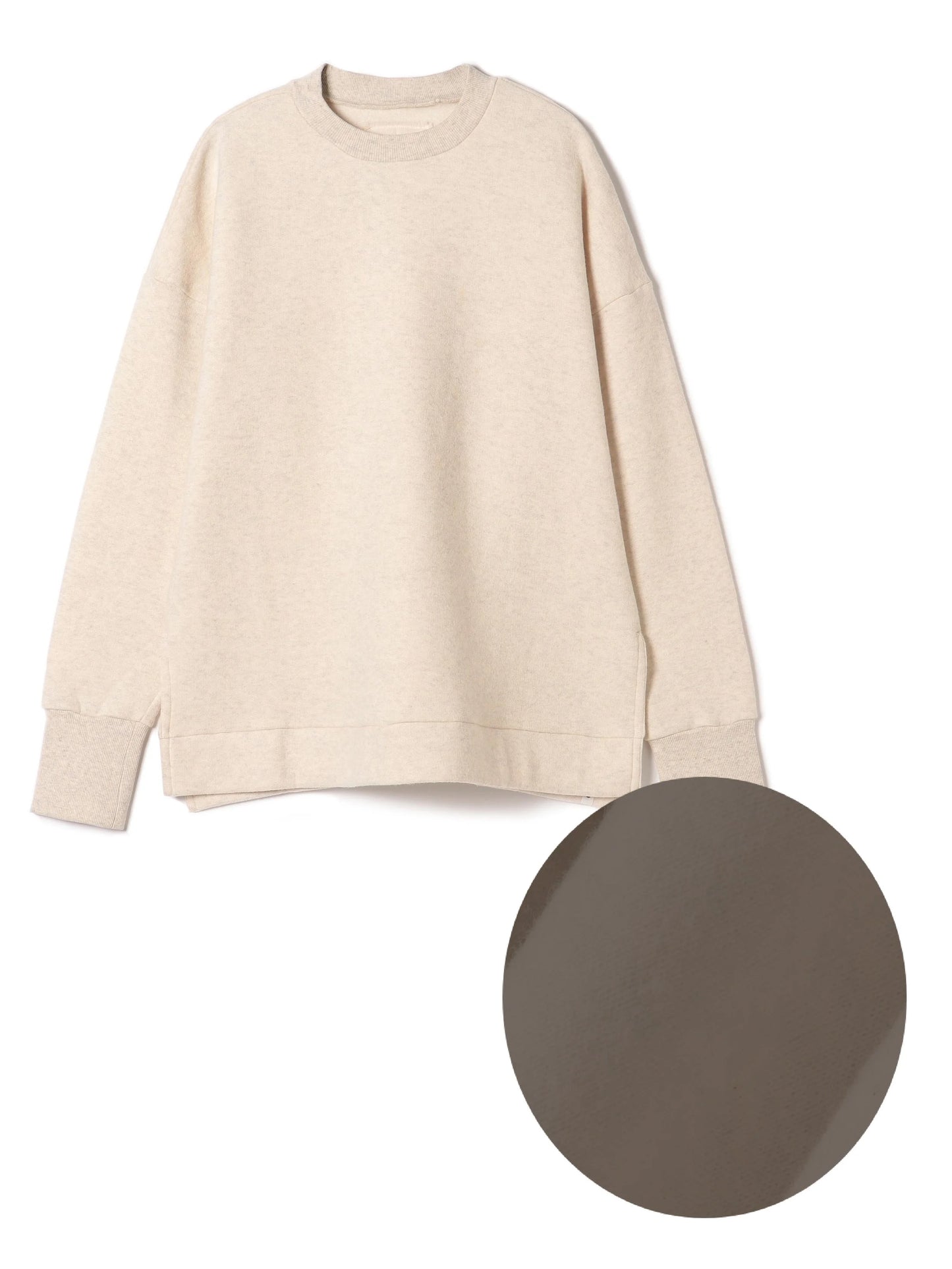 Tencel Brushed Fleece, Long Sleeve Side Slit Crew Neck Sweat Shirts, #802-754, SOLID CHARCOAL