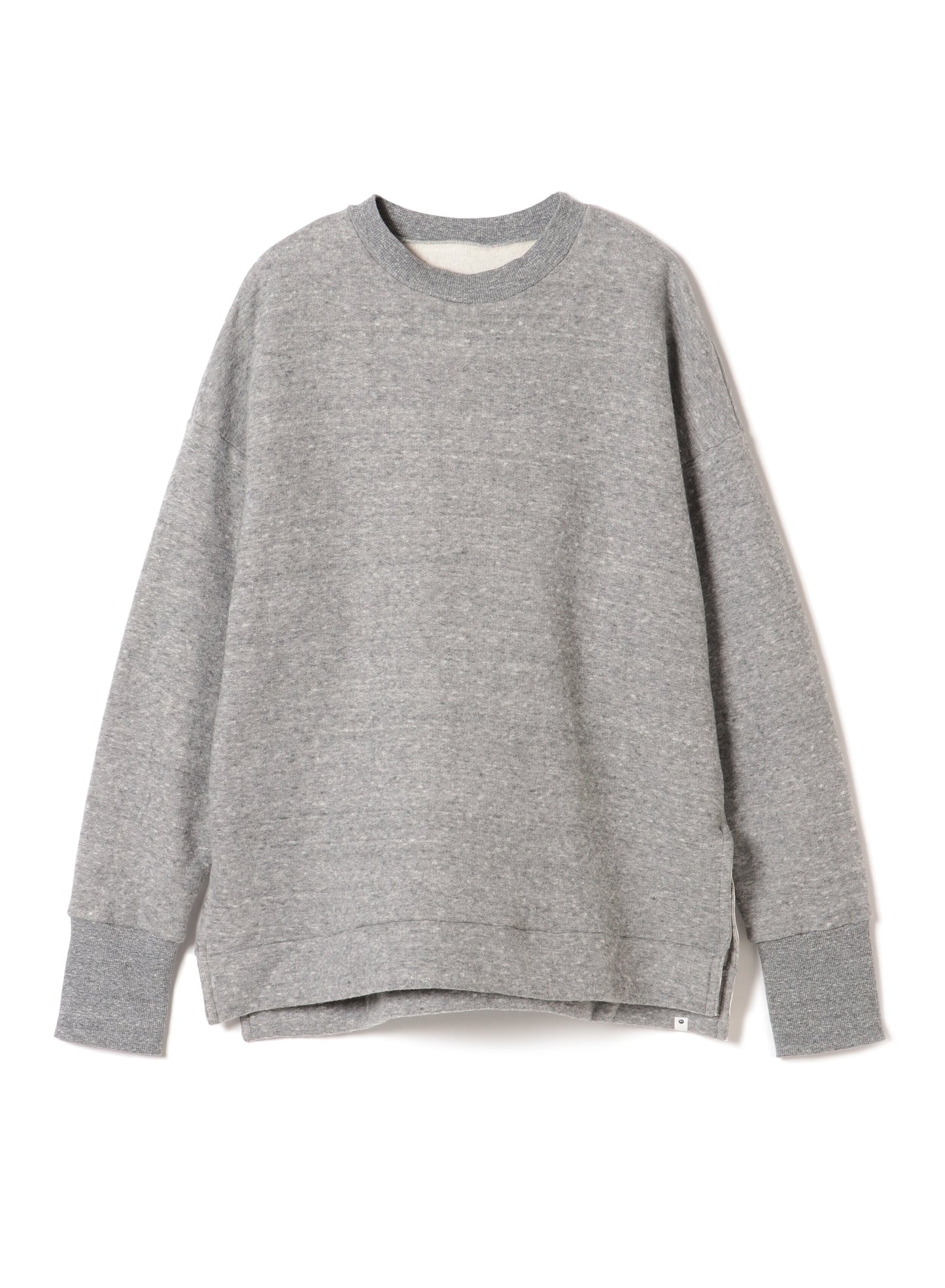 Tencel Brushed Fleece, Long Sleeve Side Slit Crew Neck Sweat Shirts, #802-754、HT Charcoal