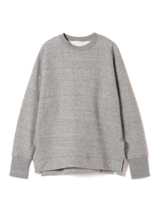 Tencel Brushed Fleece, Long Sleeve Side Slit Crew Neck Sweat Shirts, #802-754、HT Charcoal