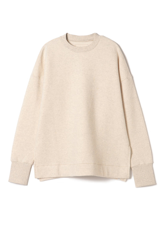 Tencel Brushed Fleece, Long Sleeve Side Slit Crew Neck Sweat Shirts, #802-754, oatmeal