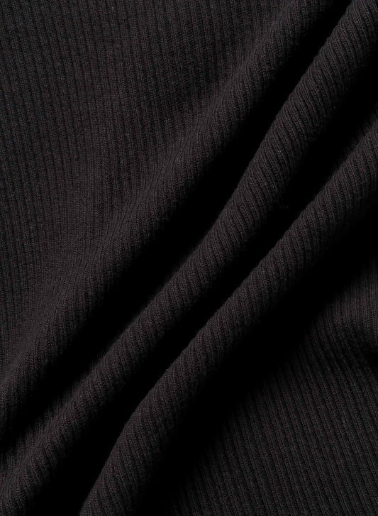 Waffle Rib Combo Tube, Long Sleeve Crew Neck Top. #802-748, Black