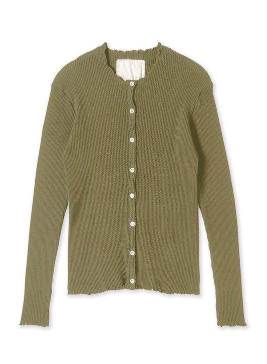 Waffle Rib Combo Tube, Long Sleeve Cardigan. #812-765, OLIVE