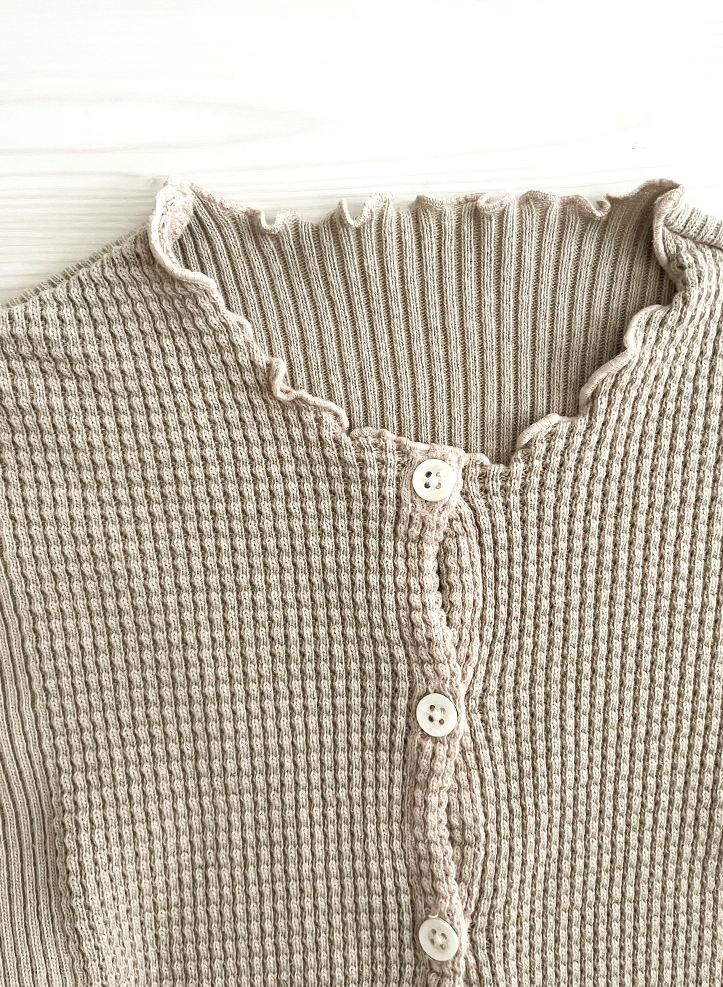 Waffle Rib Combo Tube, Long Sleeve Cardigan. #812-765, Sand Khaki
