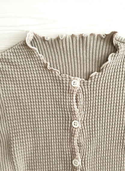 Waffle Rib Combo Tube, Long Sleeve Cardigan. #812-765, Sand Khaki