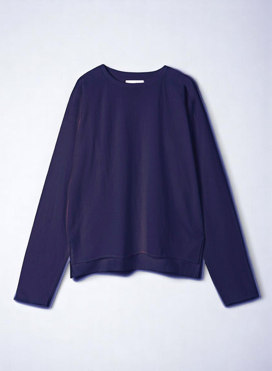 Reverse Cotton 32Gage Jersey, LS Drop Shoulder Boat Neck Tee, #812-769, Navy