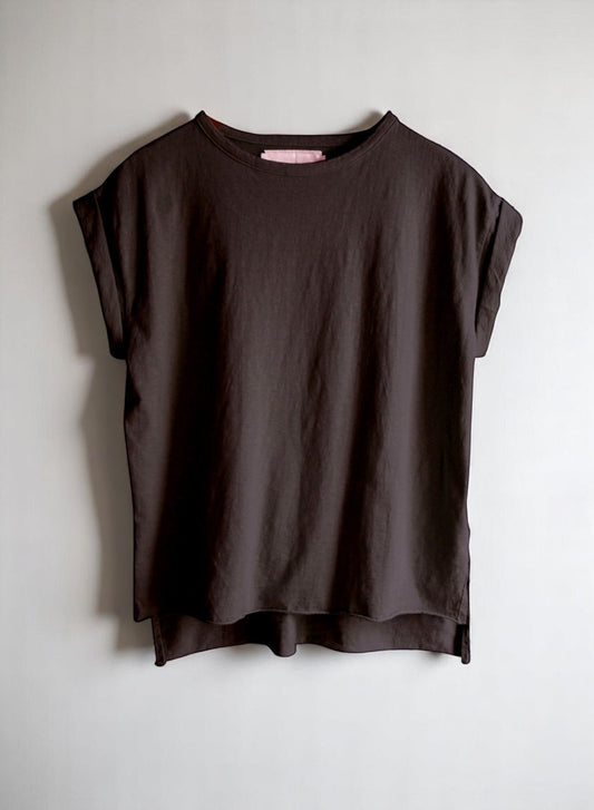 Reverse Cotton 32Gage Jersey,  #821-795, Folded Sleeve Tanktop, BLACK