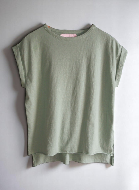 Reverse Cotton 32Gage Jersey, #821-795, Folded Sleeve Tanktop, SAGE