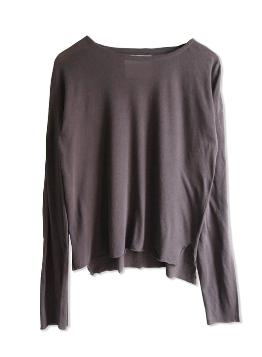 Linen Soft Jersey, LS Drop Shoulder Boat Neck Tee, #  821-798, DK CHARCOAL