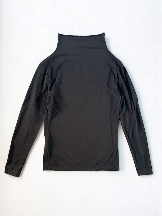 Reverse Cotton 32Gage Jersey, LS Drop Shoulder Mock Neck Tee, #822-809, BLACK