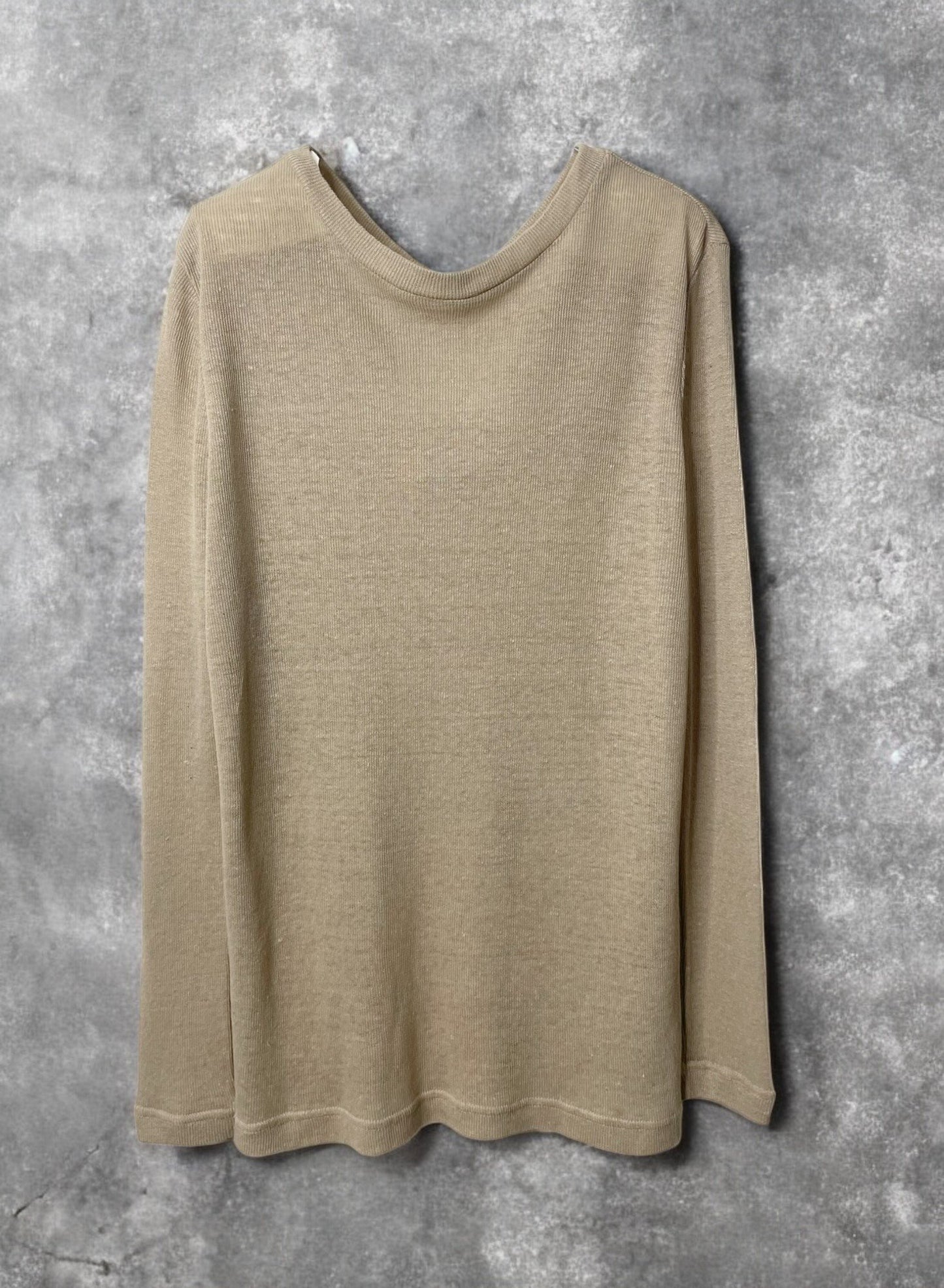Hemp Rib, Side Panneled back V -LS Crew, #831-819,  Hemp 100%, SAND KHAKI