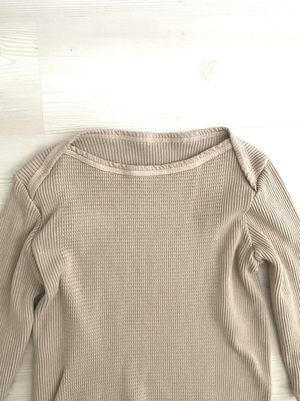 Waffle Rib Combo, quarter SLEEVE OVERLAP BOAT NECK TOP, cotton100  STYLE #  832-832, NATURAL